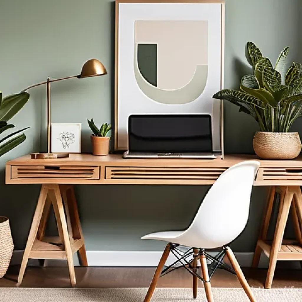 홈스타일리스트의 재택근무 방법 - **Prompt 1: "A stylish, compact home office corner integrated seamlessly into a modern, light-filled...