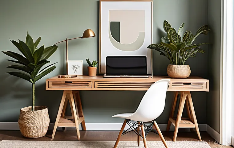 홈스타일리스트의 재택근무 방법 - **Prompt 1: "A stylish, compact home office corner integrated seamlessly into a modern, light-filled...