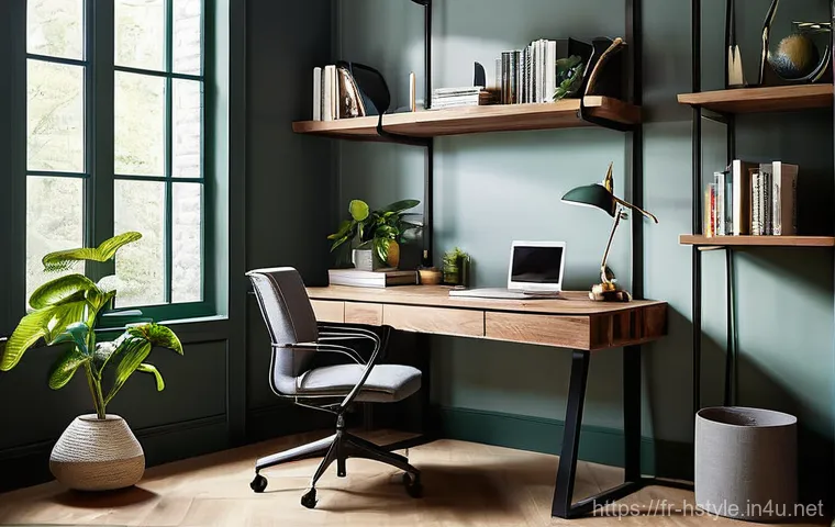 홈스타일리스트의 재택근무 방법 - **Prompt 2: "A serene and inspiring home office space, emphasizing biophilic design and a harmonious...