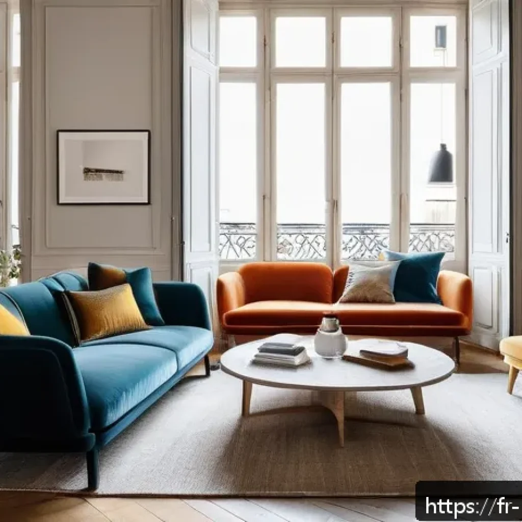 홈스타일링 고객 니즈 파악하기 - A warm and inviting interior living room scene in a modern Parisian apartment, emphasizing natural l...