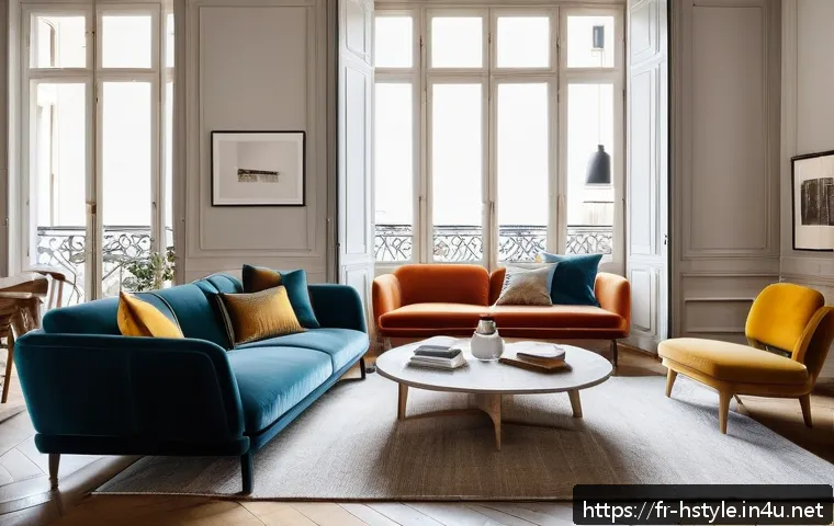 홈스타일링 고객 니즈 파악하기 - A warm and inviting interior living room scene in a modern Parisian apartment, emphasizing natural l...